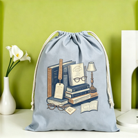Sac à cordon personnalisé en toile, grand format, motif dessin animé simple, avec poignée, réutilisable, écologique, pour l'organisation de voyages et les cadeaux promotionnels