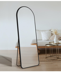Miroir mural arqué moderne pleine longueur, cadre fin en aluminium noir, grand miroir sur pied pour projet hôtelier - Product Image 5