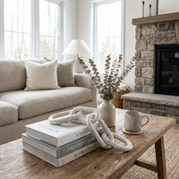 Chaîne décorative en bois blanc style ferme moderne - 3 maillons sculptés à la main pour table basse et décoration d'étagère