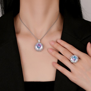 Elegant Fashion Eco-friendly <b>Copper</b> Rose Cut 18-16MM Colorful Zircon Gold Plated Necklace and Earrings Set Wedding Jewelry Set - Product Image 6