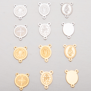 Children's 3-hole Virgin Mary St. Benedict Pendants | 18k PVD Plated Stainless Steel Charms & Medals DIY Catholic <b>Rosary</b> Making - Product Image 4