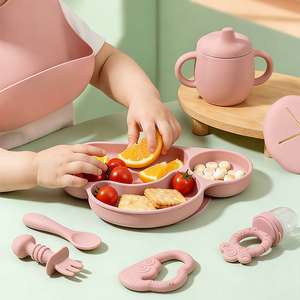 실리콘 젖꼭지 아이 식당 아기 음식 접시 아기 그릇 흡입 아기 수유 세트 - Product Image 2