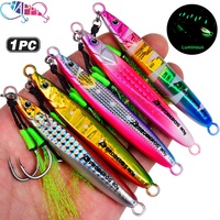 Nouvelle Leurre de pêche phosphorescente en métal 20g 30g 40g 60g avec hameçons doubles assistés à plumes pour la pêche au jigging de maquereau et de grouper