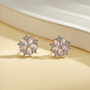 New Women's Classic White Pink Cubic Geometric Pattern Stud Earrings Full <b>Simulate</b> <b>Diamond</b> Flower Design Zircon for Party - Product Image 1