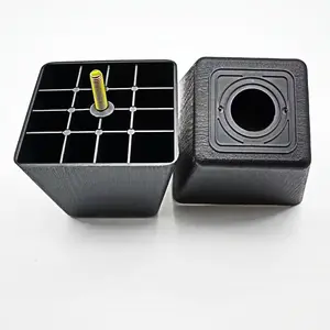 Adjustable Furniture Accessory 80mm Plastic Injection Screwed Sofa Square Shape Black Legs For Bed And Table