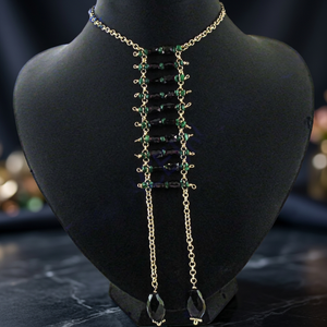 Collier chaîne plaqué or avec perles d'onyx noir, style bohème, bijou religieux tendance, design pompon boule, cadeau en laiton - Product Image 3
