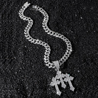 Nouveau pendentif croix en cristal, design couronne glacée, style hip-hop, bijoux chaîne cubaine