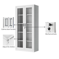 Armoire de classement en acier verrouillable avec 2 portes vitrées, étagères réglables, durable et écologique pour la maison ou le bureau