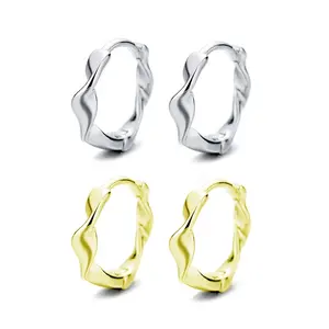 Orecchini a cerchio in Mobius puro design intrecciato rotondo GE30 orecchini a cerchio spesso placcati oro 18 carati argento 925