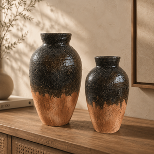 Vaso in Ceramica Nera, Terracotta Bicolore <span class=keywords><strong>con</strong></span> Smalto Reattivo, Grande Vaso Decorativo per Fiori, per Soggiorno e <span class=keywords><strong>Arredamento</strong></span> Casa - Product Image 2