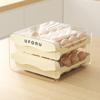 UFORU Double Couches Transparent Boîte de Rangement Réfrigérateur Porte-Œufs en Plastique Distributeur Rack de Rangement pour Œufs