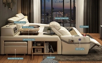 Lit King Size Royal Européen Moderne de Luxe avec Rangement, Lumières LED et Massage, Ensemble de Chambre Blanc en Cuir Véritable