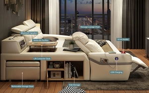 Base de Cama Queen con Almacenamiento y Luces LED, Juego de Dormitorio Blanco con Masaje Francés, Cama King Size de Lujo, Moderna y Real - Product Image 3