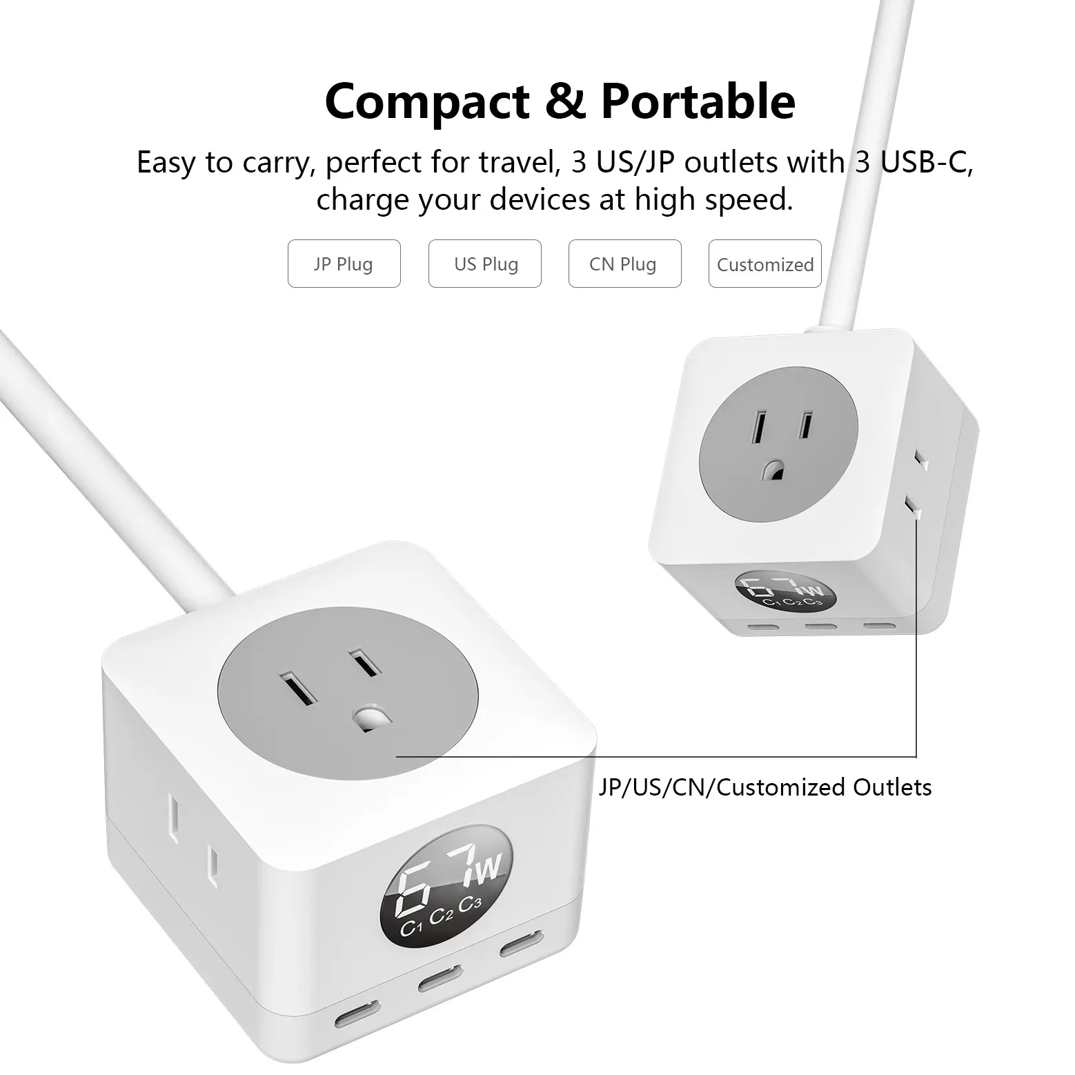 For Macbook Iphone Laptop Power Supply 3Ac Smart Extension Electric Plug Sockets Type C Gan Fast Charger Adapter Power Strip