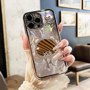 Cucciolo di palloncino elettroplaccato con strass di laccetto e diamante incrostato specchietto con specchietto in piuma custodia per telefono per iPhone 16 15 14 Pro Max Cover - Product Image 5