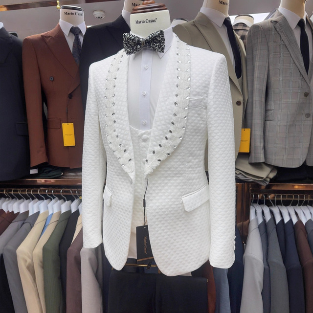 High Grade Custom Made Men Suits 3 Pieces Business Formal Wear Office Events Arabic Style Design Pure Color Korean Version