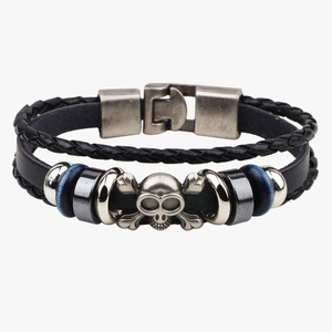 Fashion Wrap Bracelet Skull Design Zinc Alloy Black Coffee Color Handmade <b>Braided</b> Leather Men's Jewelry <b>Accessory</b> - Product Image 5