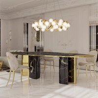 Table à manger ovale de luxe, design moderne, plateau en marbre naturel, acier inoxydable doré, grande table de dîner pour hôtel et projet de club