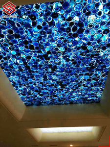 OEM/ODM Pierre précieuse Lumi naturelle exotique taillée sur mesure Dalle d'agate bleue et d'onyx Panneau de plafond rétroéclairé avec support en verre feuilleté Pierre naturelle - Product Image 2