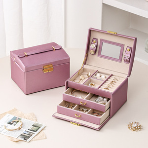 Manufacturer Wholesale PU Leather Jewelry Storage Box with <b>Mirror</b> and Portable Handle for Ring Bracelet Necklace Earring Travel - Product Image 4