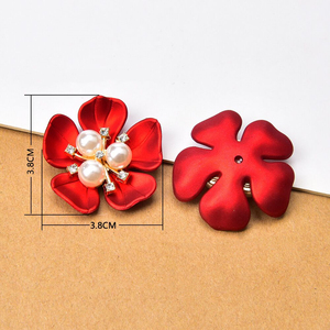 Phụ Kiện Hợp Kim Tự Làm Hàng Loạt Retro Nút Trang Trí Hạt Cườm Ngọc Trai Hoa Màu Đỏ Cho Quần Áo Trâm Túi Bó Hoa Cưới - Product Image 2