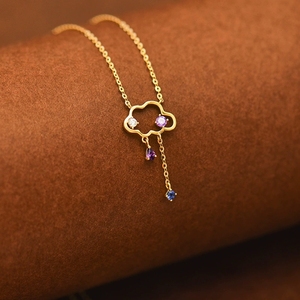 Collana Cristiana da Donna FY-N925 in Argento Sterling S925 Placcato Oro 18K con Design a Nuvola Personalizzabile e Zirconi Multicolore - Product Image 1