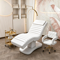 Ensemble de lit de beauté électrique de luxe en cuir pour soins du visage et des cils avec chaise d'esthéticienne, chariot et lumière demi-lune pour salon de beauté