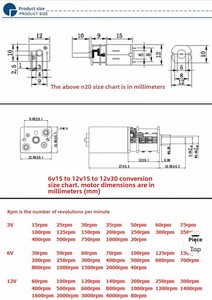 Motore DC con riduttore Faradyi GA12-N20 per auto smart, 3V/6V/12V, micro motore a bassa velocità con riduzione a ingranaggi - Product Image 6
