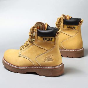Bottes de travail jaunes en cuir de vachette pleine fleur de haute qualité pour l'extérieur, imperméables et respirantes, pour adultes - Product Image 3