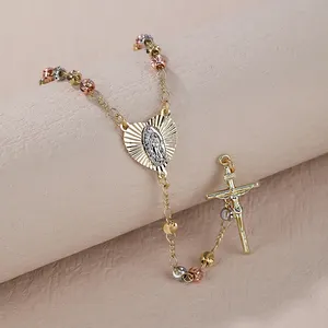 Mexican beads prayer jewelry luxury shiny gold plated catholic rosary latest design beaded necklace