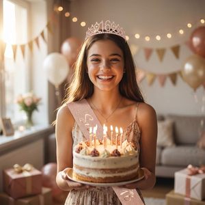 Decorazione per Compleanno Ragazza 16,21 Anni, Set Fascia per Capelli Oro Rosa con Nastro Paillettato - Novità Impermeabile a Prezzo <span class=keywords><strong>di</strong></span> Fabbrica - Product Image 3
