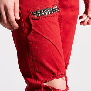 DiZNEW Moda Custom <span class=keywords><strong>Jeans</strong></span> Rasgados Homens Hiphop Reta Solta Calça <span class=keywords><strong>Jeans</strong></span> Slim Fit Homens Costurado Vermelho Rebites Homem <span class=keywords><strong>Jeans</strong></span> Skinny - Product Image 5