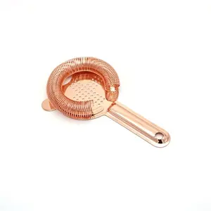 Professional Bar Club Rose Gold Copper Bartender Tool 2-Prong Stainless Steel Cocktail Hawthorn Martini Conical Strainer Filter