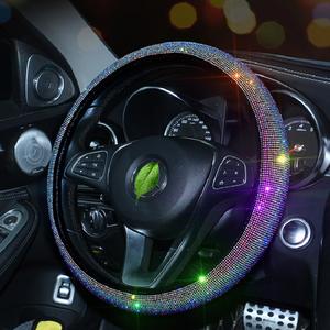 Universal 38cm 15 pulgadas lujo brillo Rhinestone brillante diamante cristal cuero mujeres coche <span class=keywords><strong>volante</strong></span> <span class=keywords><strong>cubre</strong></span> - Product Image 2