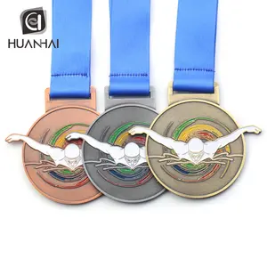 定制金银青铜珐琅标志运动儿童游泳奖牌