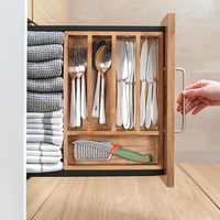 Bandeja de madera para cubiertos de 5 compartimentos, caja de almacenamiento de cubiertos, cajón de cocina, bandeja de madera de nogal para organizar cubiertos, almacenamiento de jarabe