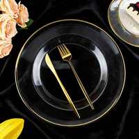 Assiettes de présentation en verre minimalistes, 200 pièces, rondes, pour mariage, avec bord doré, 13 pouces, vaisselle en verre