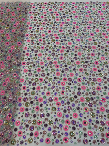 Tela de encaje bordada con cuentas, tul de lentejuelas Multicolor, para vestido de boda - Product Image 5