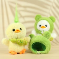 Porte-clés en peluche mini canard mignon avec capuche de grenouille verte, breloque de sac, pendentif, ornement, cadeau d'anniversaire pour filles