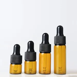 Mini botella de vidrio ámbar para aceites esenciales, 1ml, 2ml, 3ml, 4ml, 5ml, con tapa