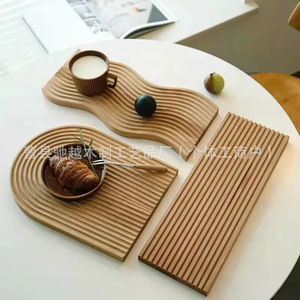 Wooden Storage <b>Tray</b> With Water Ripple Pattern 39x16x2 Cm For <b>Tea</b> Coffee Food Serving - Product Image 2