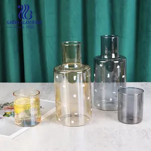 Jarra de vidrio de alta borosilicato resistente al calor, juego de 7 piezas, vaso de agua, jarra de zumo con calcomanía de flor y tapa de cubierta