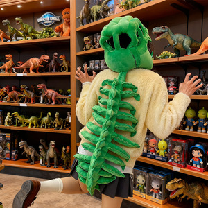Promotion Halloween : Chapeau de costume en peluche squelette de dinosaure avec longue colonne vertébrale, accessoire de tête pour cosplay, idéal pour les fêtes à thème en famille - Product Image 3