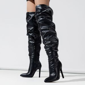 Botas Para Mujer Night Club Black Leather High Heels Latest Design Over Knee Thigh High Sexy <b>Boots</b> for Women Lady - Product Image 3