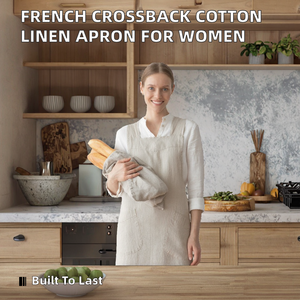 Tablier de cuisine en coton et lin doux à bretelles croisées, style français, logo personnalisé, sans manches, pour femmes - Product Image 2