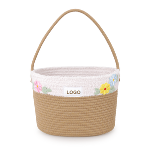 Panier de pique-nique pliable <span class=keywords><strong>en</strong></span> corde de coton avec décor floral et poignée, réutilisable, à suspendre, pour cadeaux, shopping et décoration moderne de la maison - Product Image 1