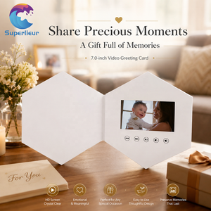 Brochure vidéo LCD personnalisée hexagonale Superlieur de 7 pouces, carte de visite promotionnelle, écran vidéo pour salutations et mariages, <span class=keywords><strong>livre</strong></span> vidéo 1024x600 MP4 - Product Image 1