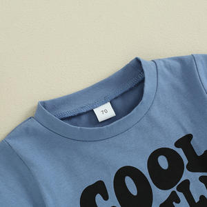 Enfant en bas âge bébé garçon vêtements d'é<span class=keywords><strong>t</strong></span>é ensemble lettre imprimer col rond manches courtes <span class=keywords><strong>T</strong></span>-Shirts taille élastique Shorts 2 pièces enfants tenues - Product Image 4