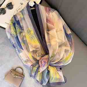New Yarn Women's Summer Thin Type Sunscreen Gauze <b>Shawl</b> Long Scarf All-Matching Elegant Printing - Product Image 2