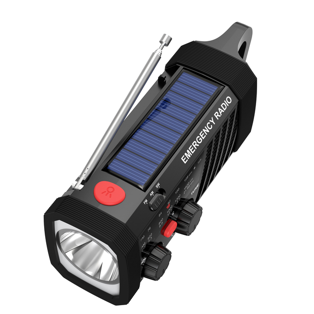 Outdoor Camping Waterproof 2000mAh Portable Emergency Solar Hand Crank Dynamo NOAA Weather Band Radio Flashlight LED Display